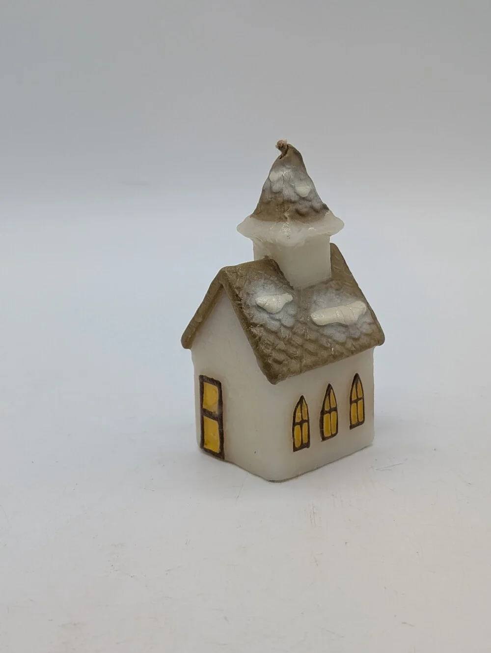 Vintage Russ Berrie Christmas Snow-Covered Church Chapel Wax Candle - Unburnt